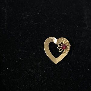 Gold Heart Floral Pin with Red Gem